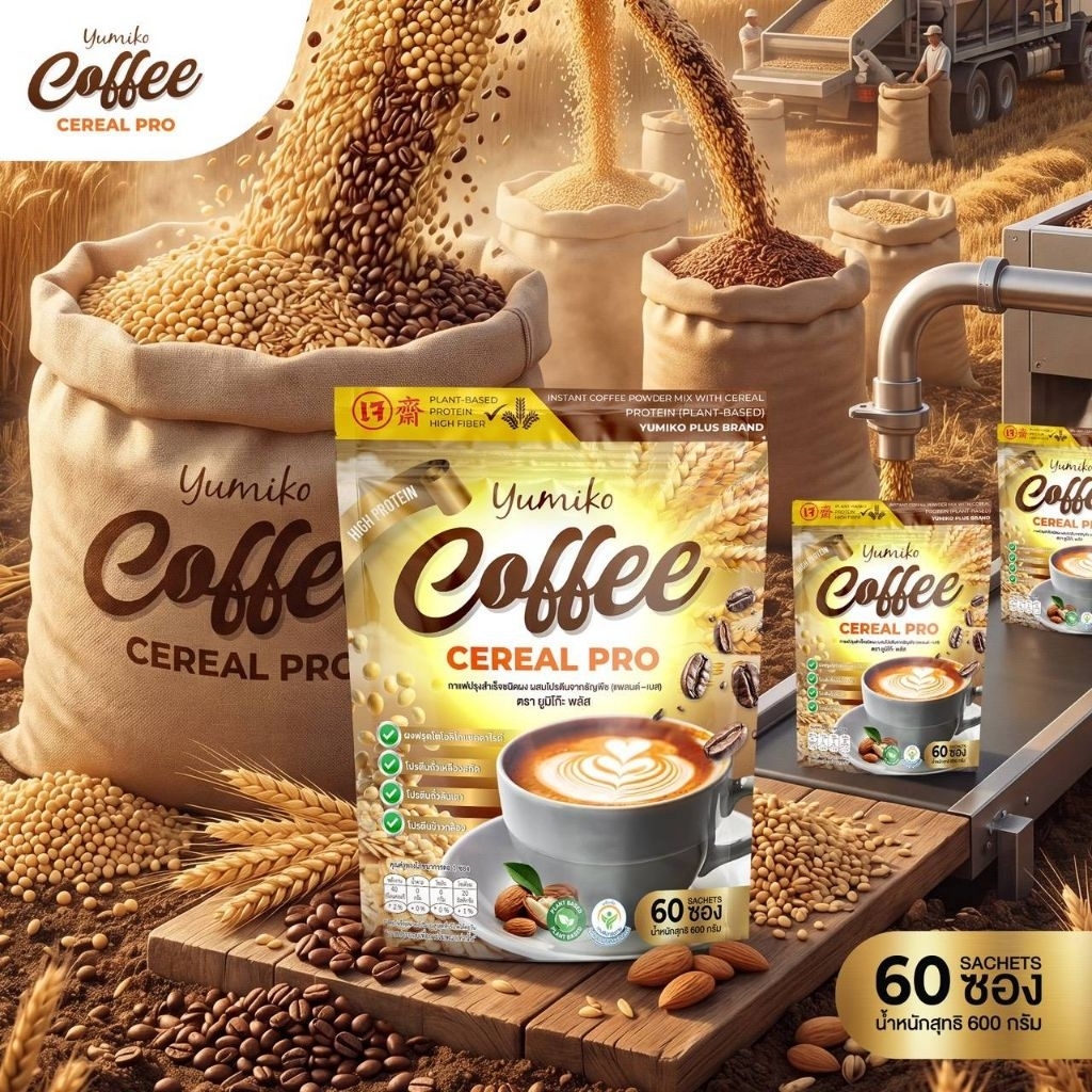 กาแฟโปรตีนธัญพืช(ยูมิโกะ)1ห่อ60ซองมีปลายทาง