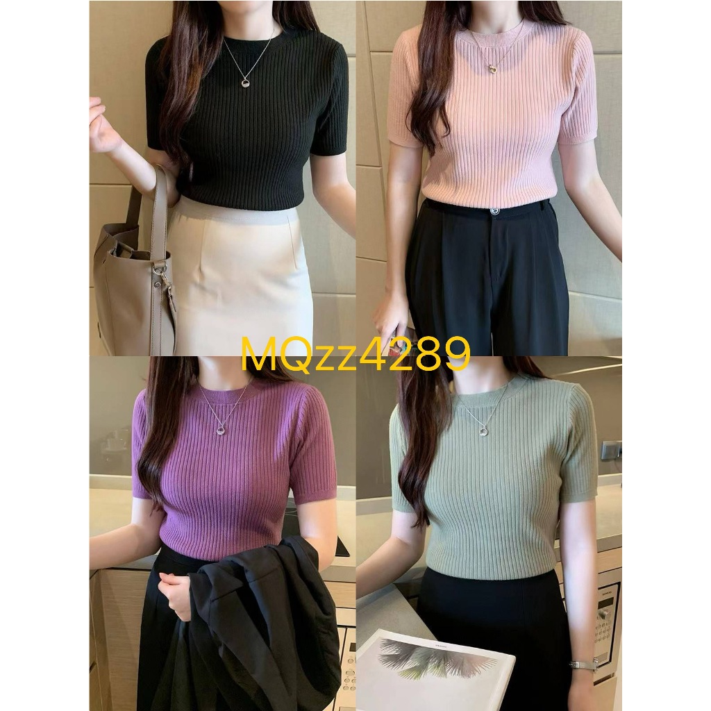 MQzz4289 💓พร้อมส่ง เสื้อไหมพรมแขนสั้น(อก 24-40 นิ้ว)คอกลม ผ้าร่อง ใส่สบาย Freesize