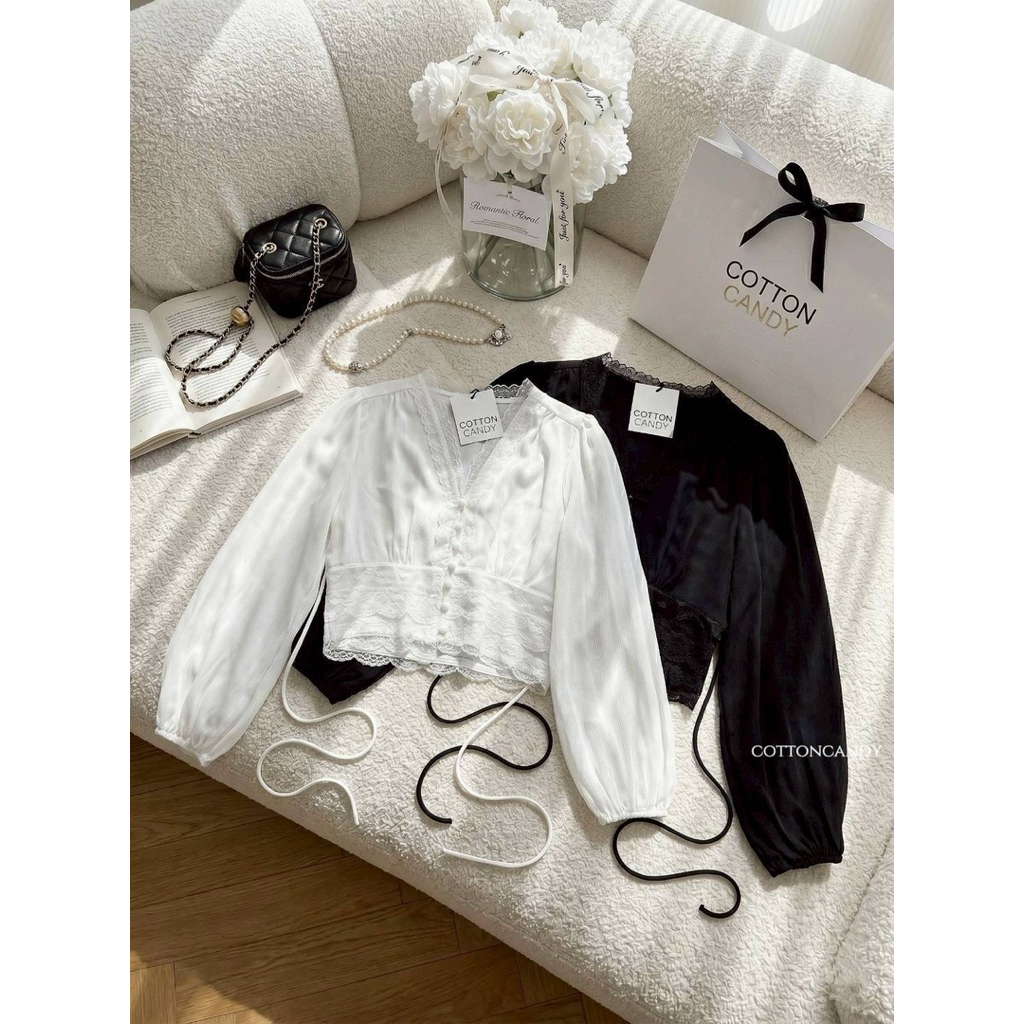 #cottoncandy New Hilook korea เสื้อรุ่นี้สวยจึ้ง รุ่นนี้งานสวย ผ้าดีใส่สบสบาย ดีเทลแต่งลูกไม้สวย แมท
