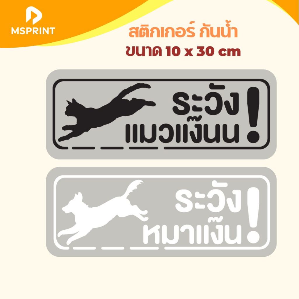 สติ๊กเกอร์ป้ายเตือน ระวังหมาหลุด ระวังแมววิ่ง ติดประตูกระจก PVC กันน้ำทนแดด สติ๊กเกอร์สัตว์เลี้ยง Dog Cat in House 10x30