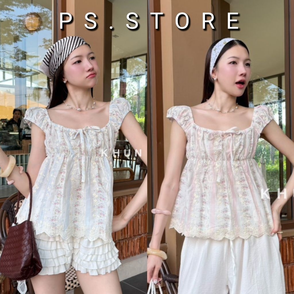 Nada : เสื้อแขนตุ๊กตาดอลลี่ ผูกโบว์ด้านหน้าจั้มยางช่วงอก น่ารักมาก