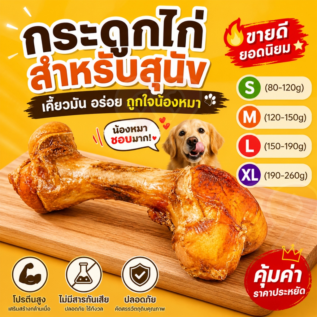 99PET กระดูกวัวแท้ 100% สำหรับสุนัข | ขัดฟัน เคี้ยวได้นาน | S/M/L/XL