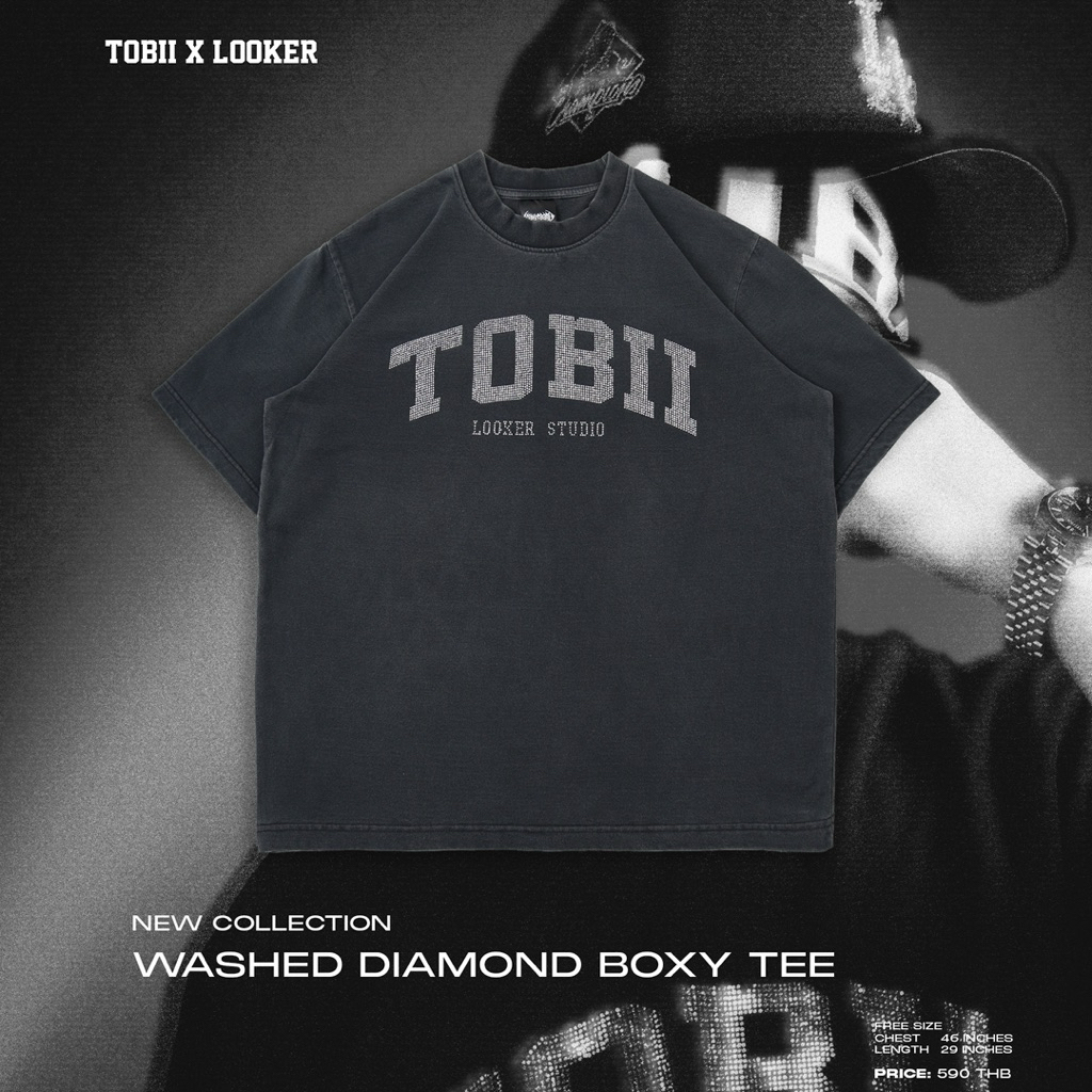 เสื้อยืดฟอก LOOKER x TOBII — WASHED DIAMOND BOXY TEE