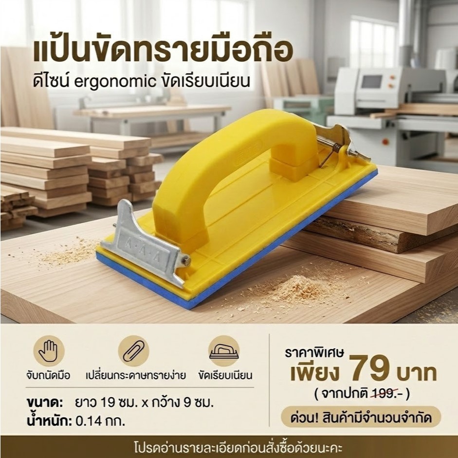 เกรียงมือจับกระดาษทราย หน้าตัดการใช้งานกว้าง ขัดได้สม่ำเสมอ (พร้อมจัดส่ง)