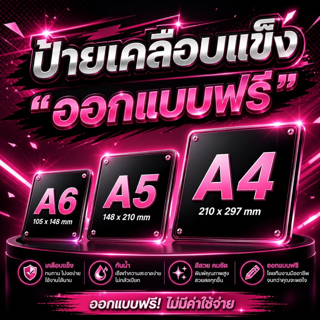 ป้ายเคลือบแข็ง ขนาด A5 – A4 – A3 พร้อมออกแบบใหม่ (แจ้งรายละเอียดก่อนกดสั่งซื้อนะคะ) – โปรปัง