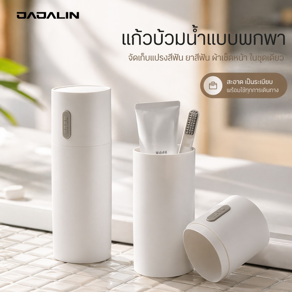 Ecoco กล่องเก็บแปรงสีฟัน ถ้วยน้ำยาบ้วนปากแยกได้ กันฝุ่น รักษาความสะอาด ล้างง่าย สำหรับเดินทางแบบพกพา