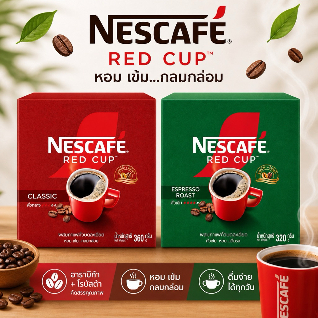 NESCAFÉ Red Cup กาแฟสำเร็จรูป (ผสมกาแฟคั่วบดละเอียด)