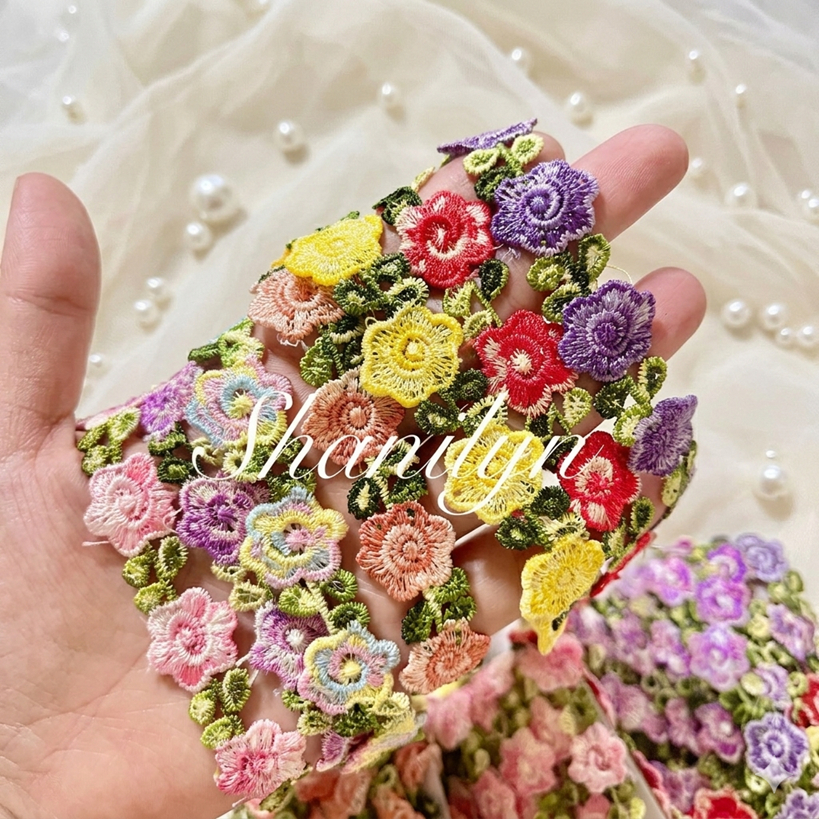 ลูกไม้ (อัลบั้ม 30/36) ดอกปักจริง ไล่สีสวยมาก ลูกไม้แต่งขอบ  ราคาต่อหลา ลูกไม้ตกแต่ง ผ้าตกแต่ง ราคาต่อหลา ตกแต่งเสื้อผ้า