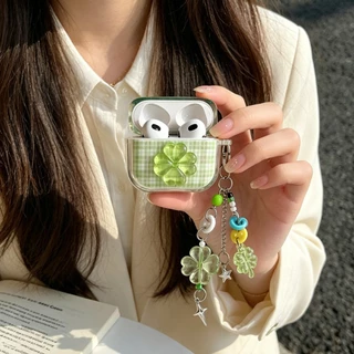 พร้อมส่ง ดอกไม้เขียวใหม่ เคสหูฟังAirpods4 เคสใสการ์ตูนนูน Airpods3 เคสหูฟังบลูทูธ gen3 gen2 เคสหูฟังไร้สาย Pro3 Airpods