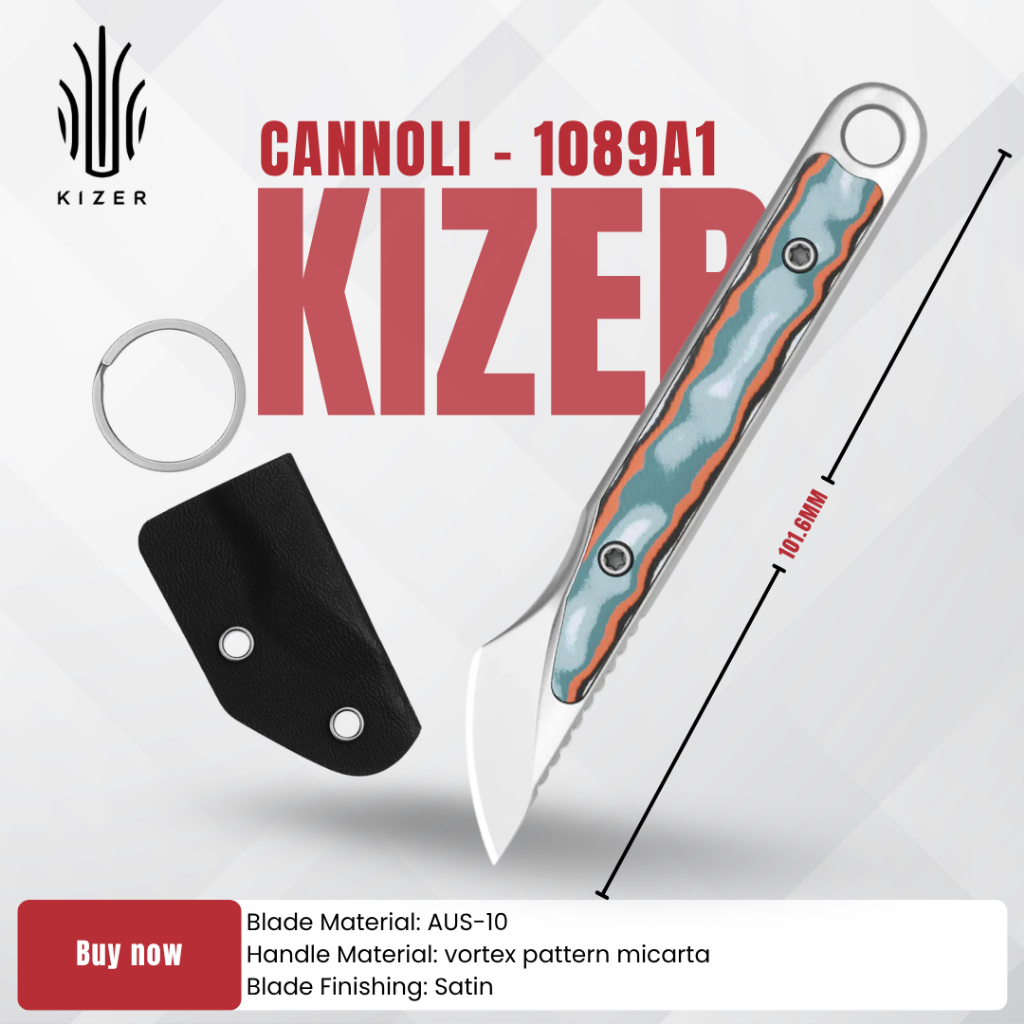 มีกพก KIZER Cannoli | AUS-10 | vortex pattern micarta | 1089A1