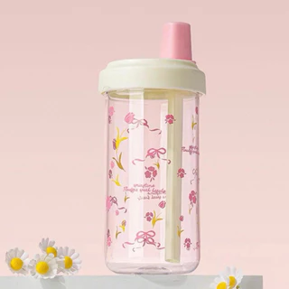แก้วน้ำ คว่ำไม่หก พร้อมฝาและหลอด 500 มล ใส่ร้อนได้ถึง 120 องศา ลายน่ารัก มินิมอล พร้อมส่ง