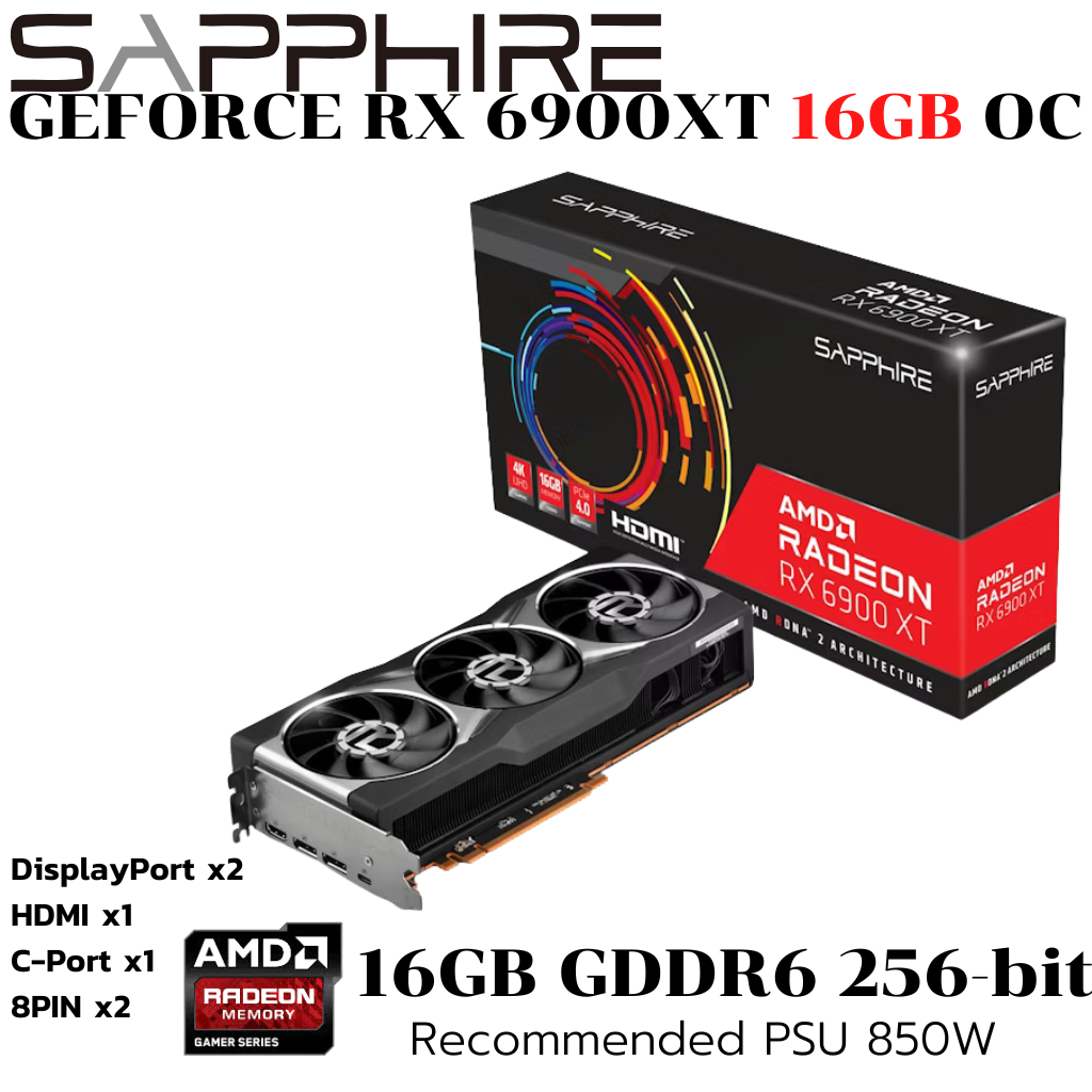 VGA (การ์ดแสดงผล) Sapphire Radeon RX 6900 XT MBA 16GB OC GDDR6