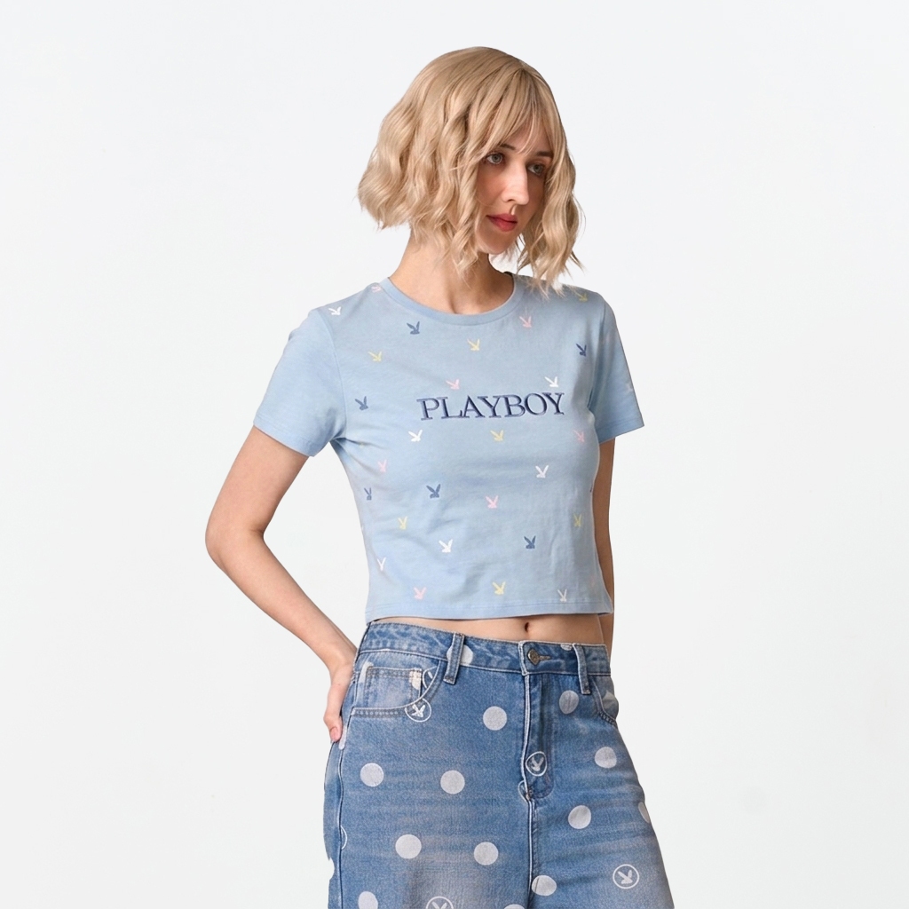 PLAYBOY   เสื้อผ้าผู้หญิง/เสื้อ/เสื้อยืดสีน้ำเงิน รุ่น P1WT265TB014BL