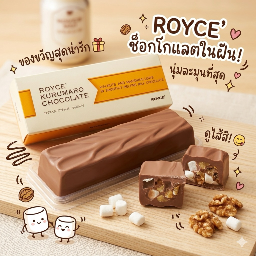 ‼️ร้านนี้ถูกที่สุด‼️Royce Kurumaro Chocolate วอลนัทกรุบกรอบและมาร์ชเมลโลว์เนื้อนุ่ม รวมอยู่ในช็อกโกแลตนมสุดอร่อย