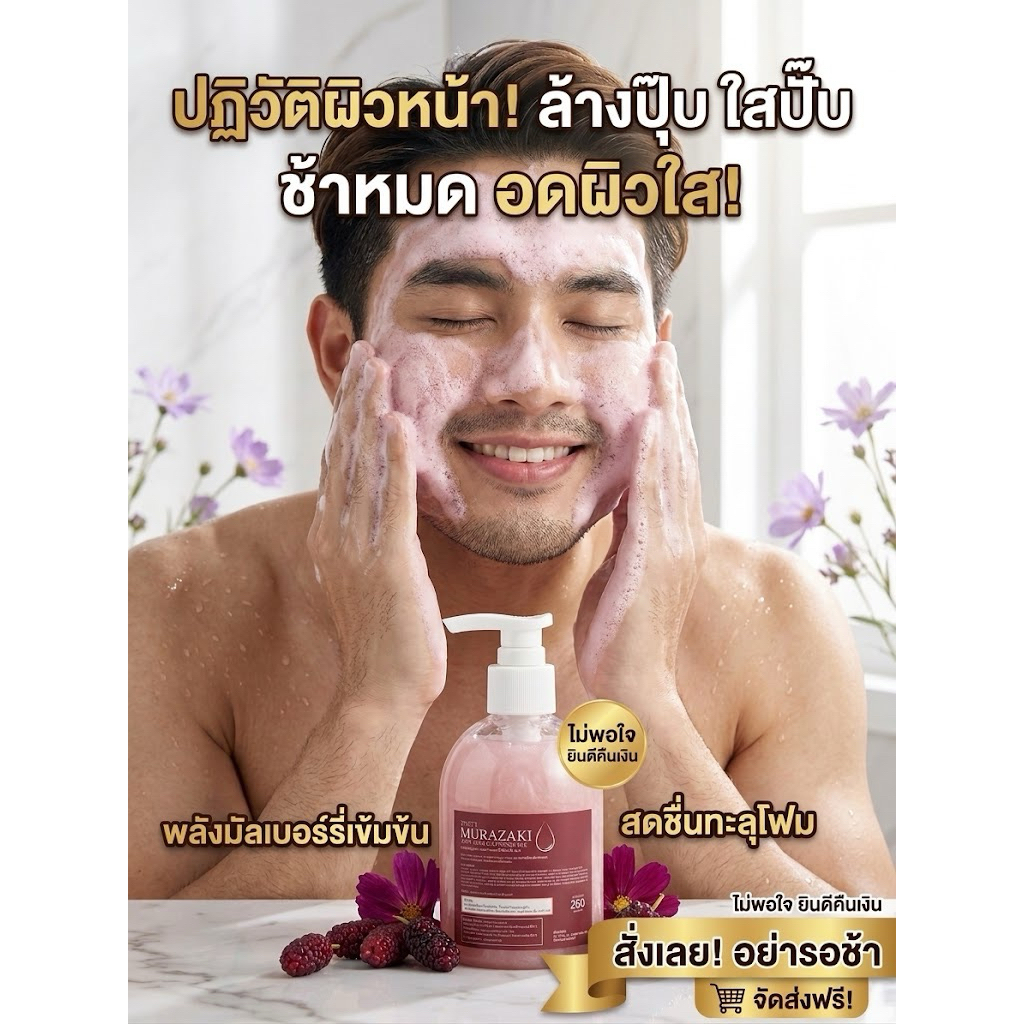 (ลด50% ในไลฟ์/วีดีโอ) MURASAKI คลีนซิ่ง เจล ช่วยลดการอักเสบ ผิวแพ้ง่ายใช้ได้ ลดสิวอุดตัน ลดการแพ้