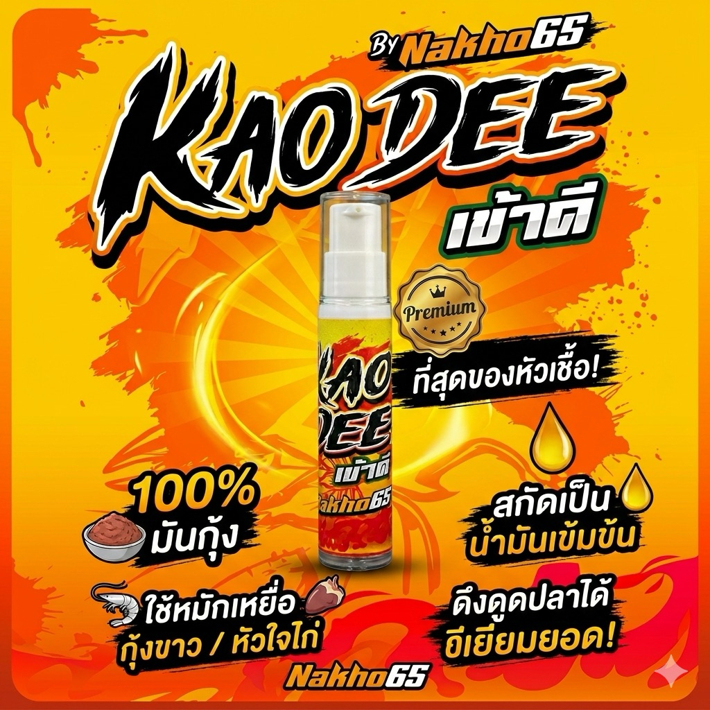 หัวเชื้อตกกุ้ง”เข้าดี (Kao Dee) หัวเชื้อตกกุ้งสูตรน้ำมันมันกุ้ง 100% สกัดเข้มข้น ดึงดูดกุ้งเข้าไว” – โปรปัง