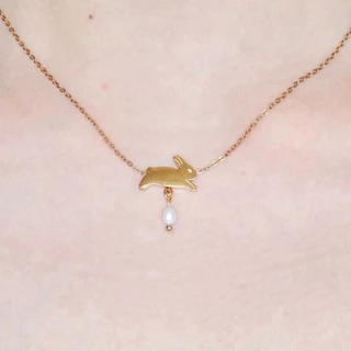 nice try studio - Bunni Loves Necklace สร้อยคอรูปกระต่าย พร้อมไข่มุกแท้ ไม่ลอก ไม่ดำ