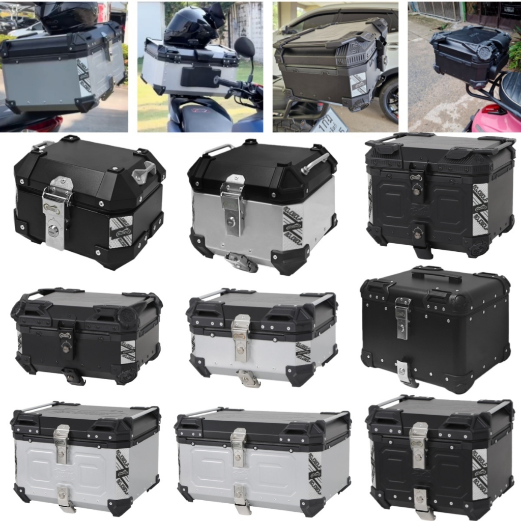 25L 36L 45L 55L 65Lกล่องกล่องรถมอเตอร์ไซค์อลูมิเนียมกระเป๋ากล่องหางพร้อมระบบล็อคต่อต้านการโจรกรรมกันน้ำกันสนิมและกันฝุ่น