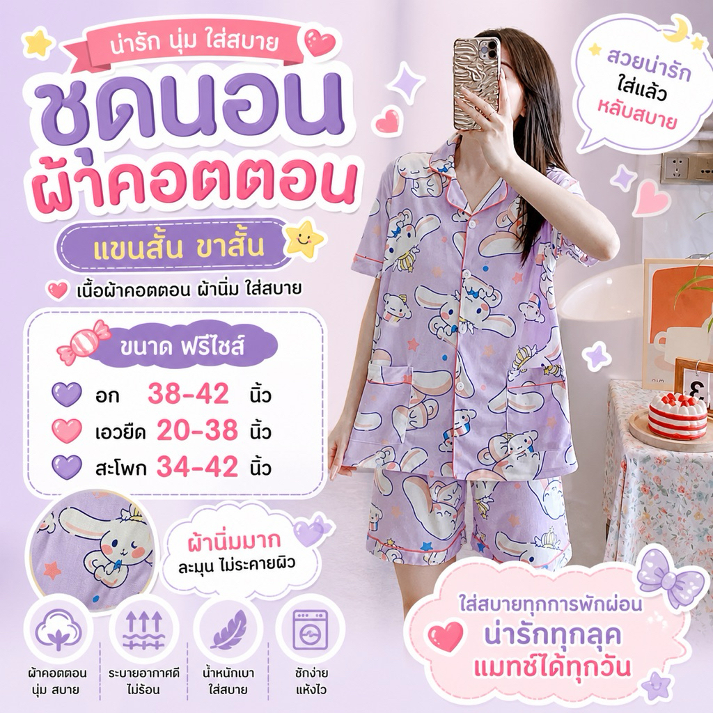 ชุดนอนผ้าคอตตอน เเขนสั้นขาสั้นชายใส่สบายM008