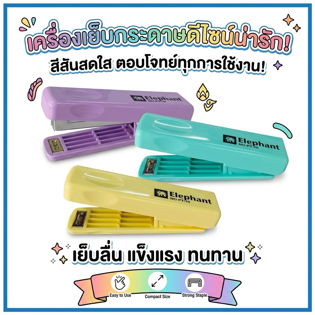 ตราช้าง เครื่องเย็บกระดาษเบอร์ PT-10 แม็กเย็บ