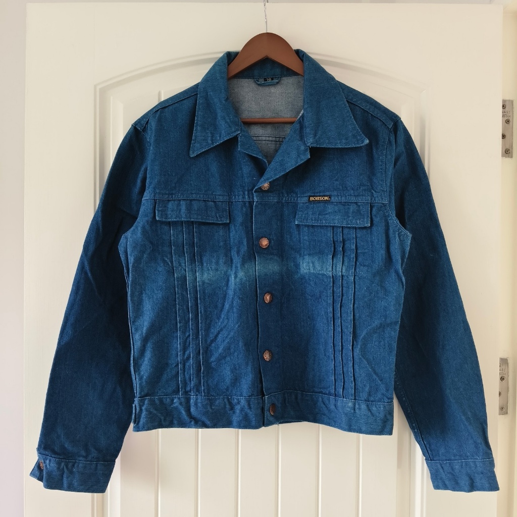 Vintage Bobson 70's Style Denim Jacket สีเข้มสวย ผ้าหนา แข็งแรง ปกใหญ่ แพทเทิร์นฟิลยุค 70s