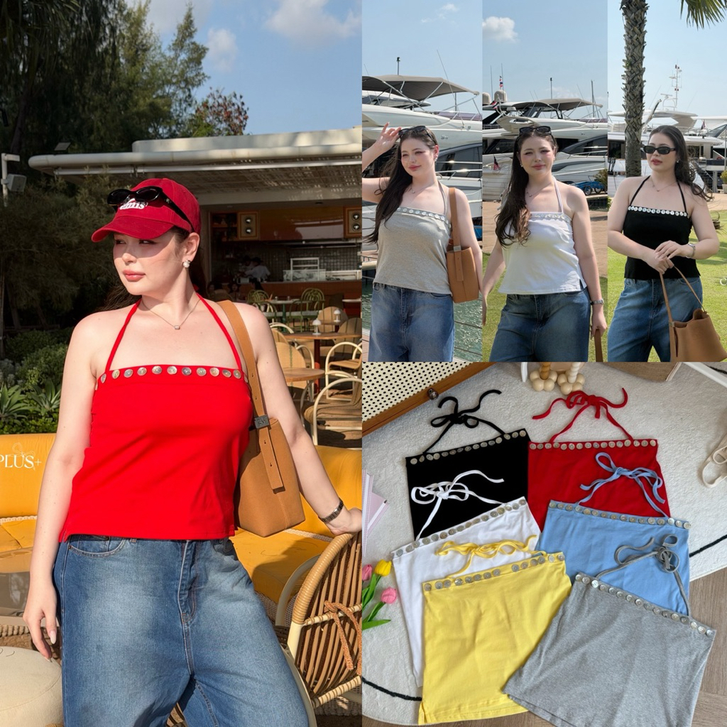(LD) เสื้อสายเดี่ยวคล้องคอ  แต่งกระดุมหอย สวย โซ๊ะมาก เสื้อผ้าสาวอวบอ้วน พลัสไซส์ ไซส์ใหญ่