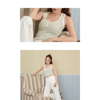 FLASHMARBLE - PEONY TANK TOP เสื้อกล้าม แต่งผ้าทูโทน สีพาสเทล