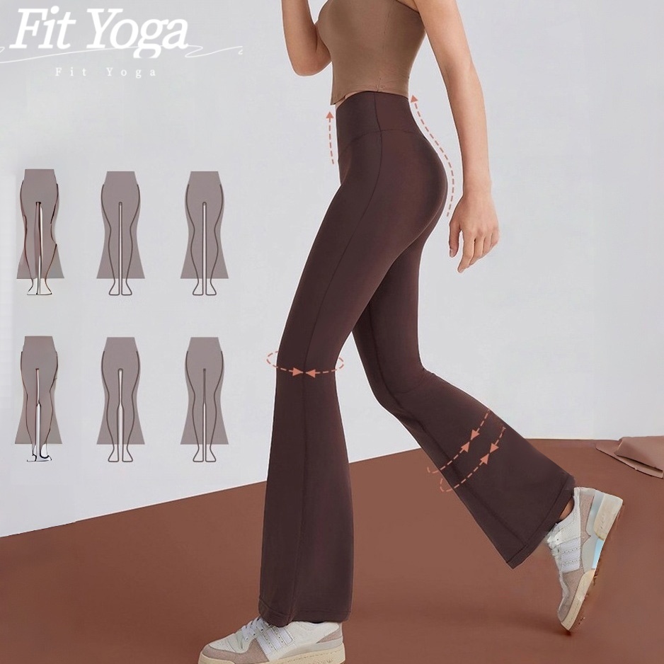 FitYoga กางเกงโยคะขาบานเล็ก ผู้หญิงใส่นอกได้ ยกสะโพก กางเกงขาบานทรงกระชับ ชุดออกกำลังกายฟิตเนส