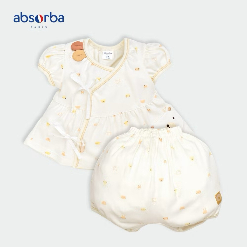 Absorba แอ็บซอร์บา ชุดผูกหน้า แขนสั้น เด็กหญิง สำหรับเด็กแรกเกิด - 3 เดือน นวัตกรรม Bamboo คอลเลคชั่น Mignon Bebe
