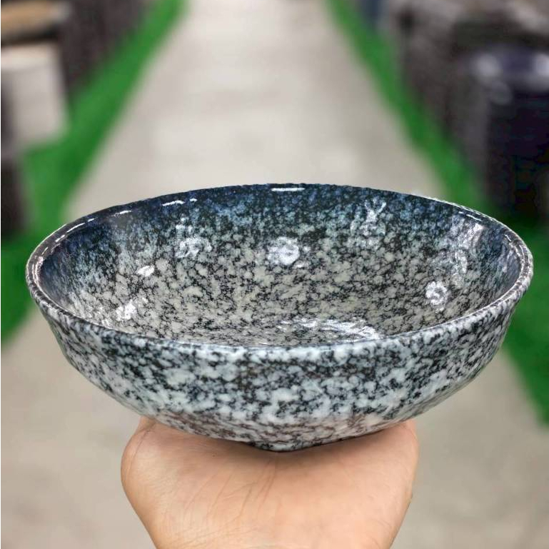 ชามเซรามิกทรงเตี้ย ขนาด 6 นิ้ว สูง 2 นิ้ว สีฟ้าลายเกล็ดหิมะ Japanese food bowl เข้าไมโครเวฟได้