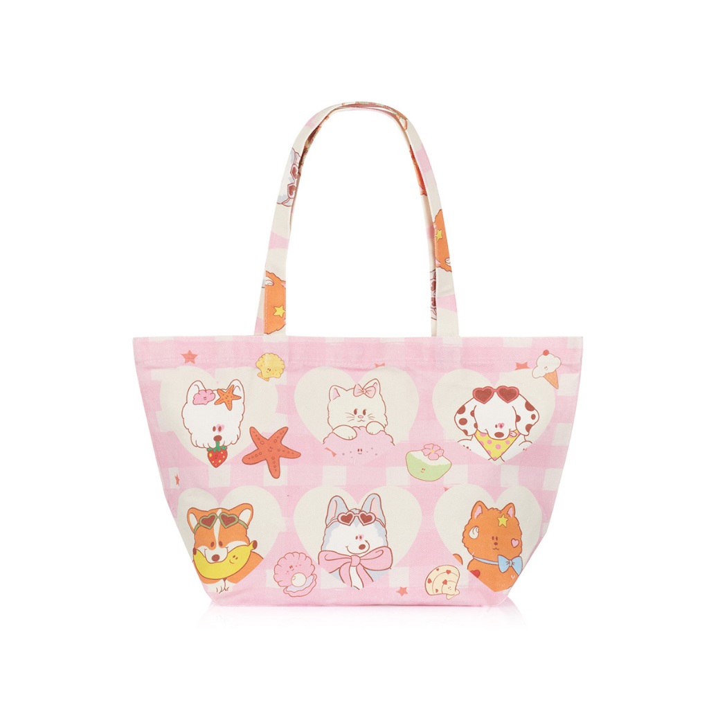 Sweethearts tote bag กระเป๋าผ้าลายน้องหมา-แมวสีชมพู