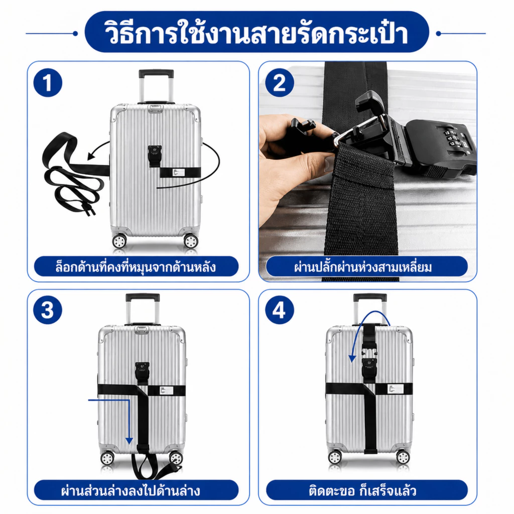 สายรัดกระเป๋าเดินทาง TSA มีรหัสล็อค คาด 4 ทิศ thumbnail 3