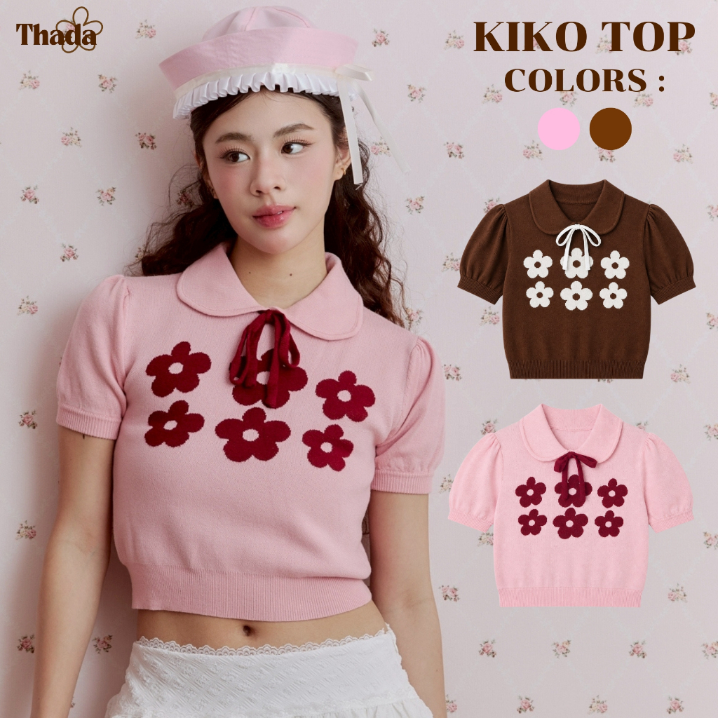 THADA.CO l "KIKO TOP" เสื้อนิตติ้งดีเทลปักดอกไม้