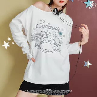 Rosie_SP132 เสื้อแขนยาวปาดไหล่โอเวอร์ไซส์ สกรีนจม ลายน่ารักมาก ใส่สบายสไตล์เกาหลี