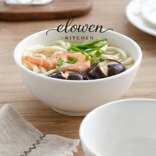 Elowen Kitchen จานเซรามิกสีขาวมินิมอล จานชามดีไซน์เรียบหรู สไตล์โรงแรม เข้าไมโครเวฟได้