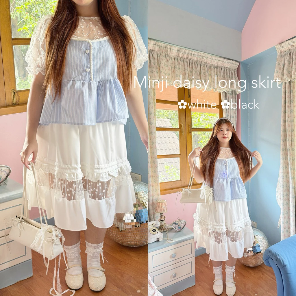[พร้อมส่ง]Minji daisy long skirt(มี2สี)💭⋆˚✿˖°“กระโปรงซับในกางเกงกระโปรงยาวดีเทลแต่งลูกไม้ซีทรูแมชง่ายที่สาวอ