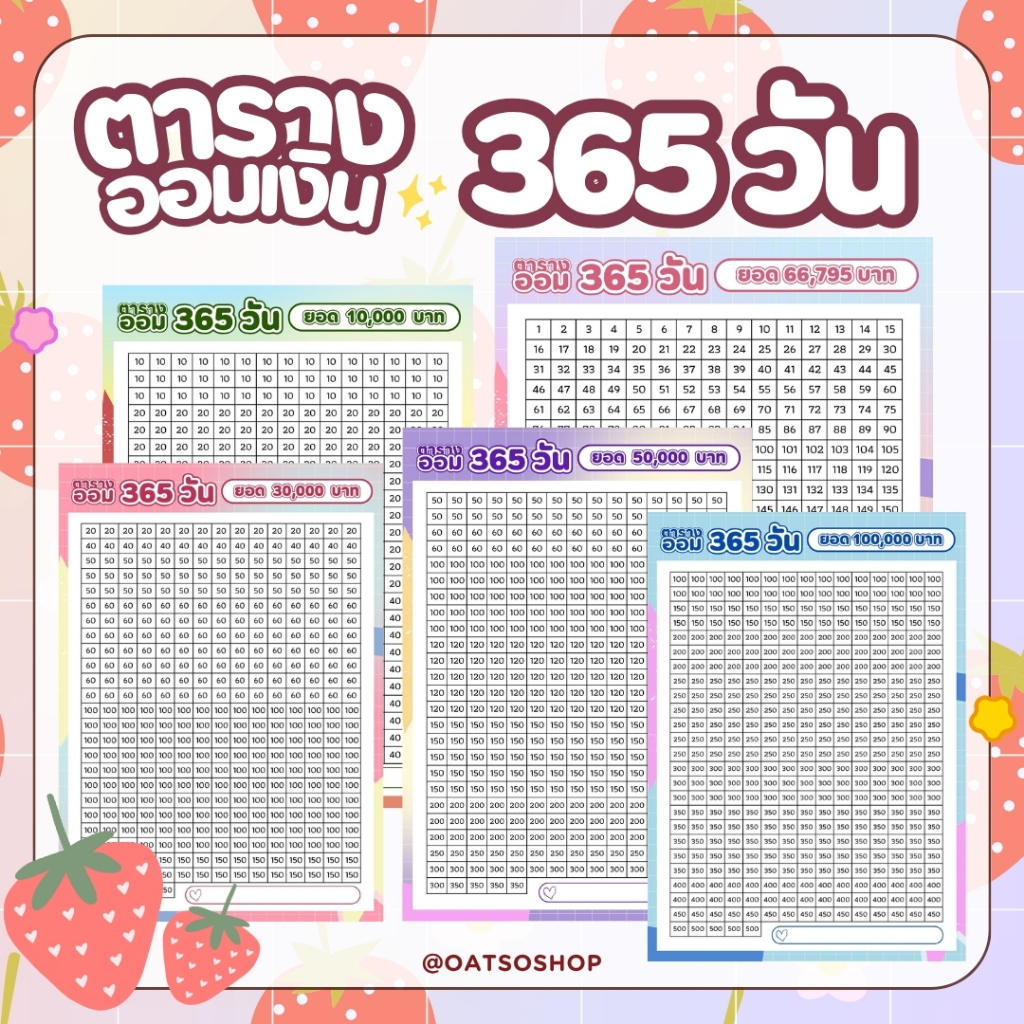 สติ๊กเกอร์ตารางออมเงิน 365 วัน  มีหลายยอดให้เลือก เก็บเงินสนุก สไตล์มินิมอล