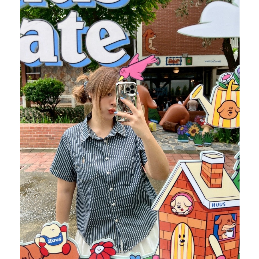 Emma Jean Shirt เสื้อเชิ้ตยีนส์ลายทางสาวอวบ