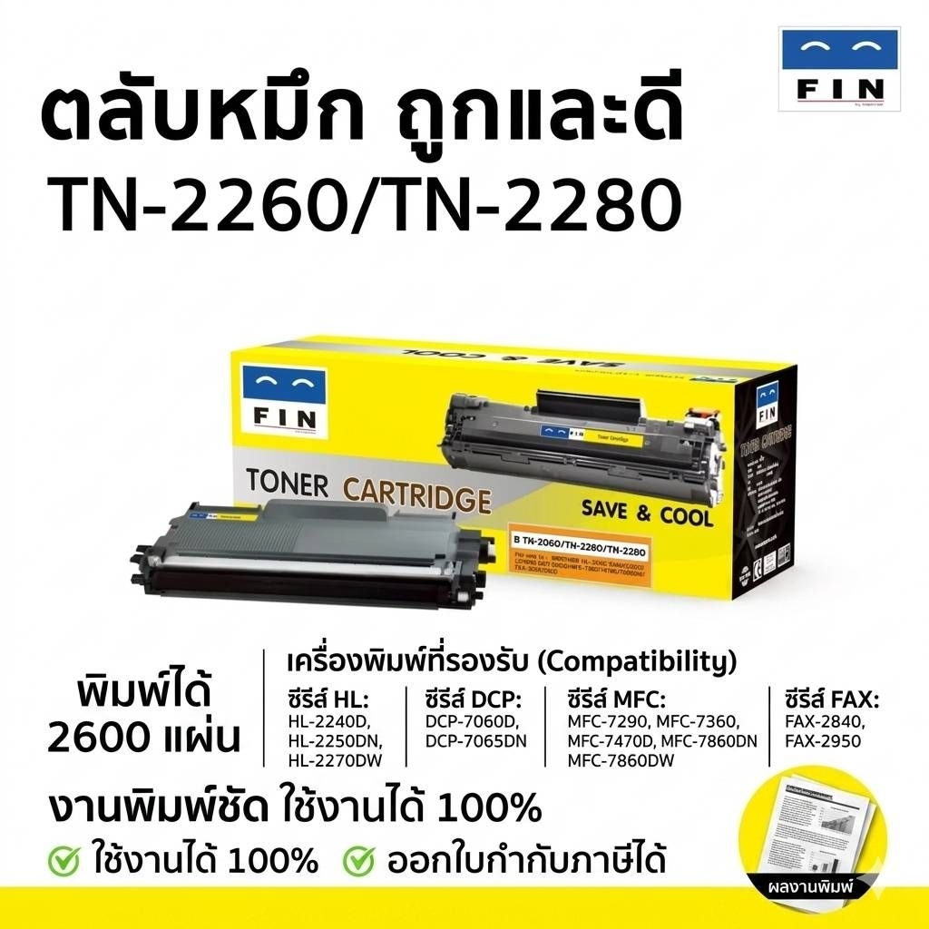 FIN ตลับหมึก เครื่อง​ BROTHER MFC-7360 หมึกปริ้น Brother​ TN2060/ TN2260/ TN2280 TN-2280 ใบกำกับภาษี