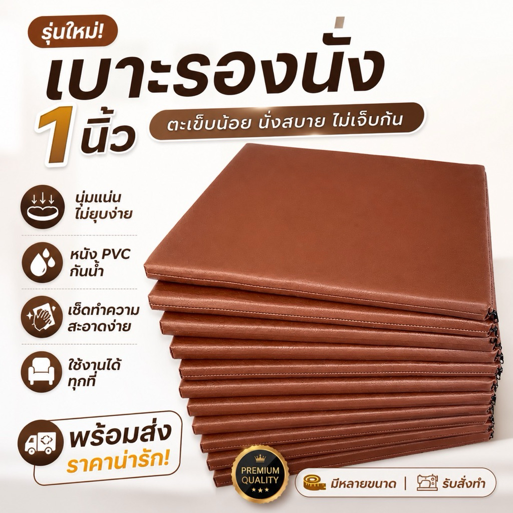เบาะรองนั่ง อาสนะ เบาะนั่ง หนังPVC ความหนา 1นิ้ว รุ่นใหม่ รุ่นตะเข็บน้อย ทนทาน กันน้ำ กันไรฝุ่น มีให้เลือกหลายสีหลายขนาด