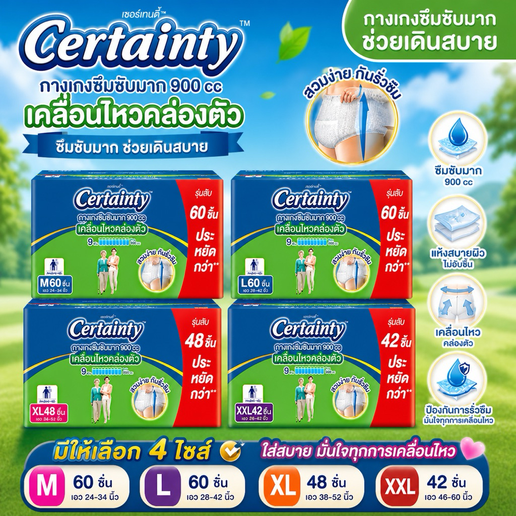 [ยกลังx3]Certainty SUPERPANTSเซอร์เทนตี้ ผ้าอ้อมผู้ใหญ่ กางเกงซึมซับ