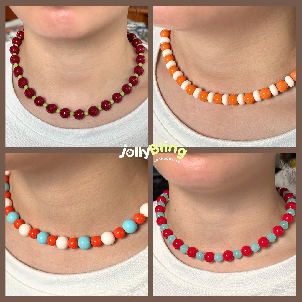 JollyBling - สร้อยคอลูกปัดอะคริลิค 4,6,8 มิล สีสันน่ารัก มีทุกโทนสี