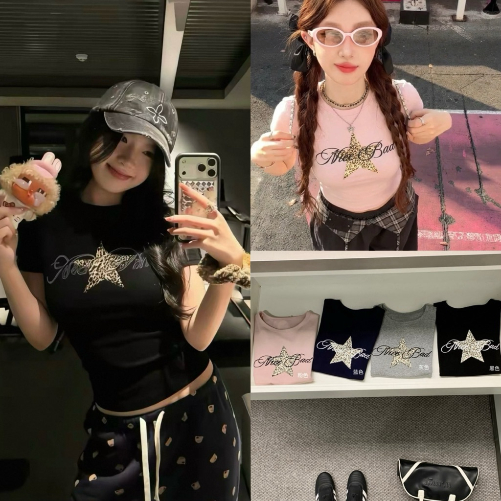 9439# เสื้อคอกลมแขนสั้น ปักลายช่วงอก เนื้อผ้าดี งานสวย  TAG:WG.WE 🇰🇷