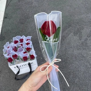JoyTrayช่อดอกทิวลิปกำมะหยี่ ช่อกุหลาบ DIY น่ารัก งานถักพรีเมียม ทานตะวัน ของขวัญ วันเกิด วันวาเลนไทน์ หรือโอกาสสำคัญต่าง