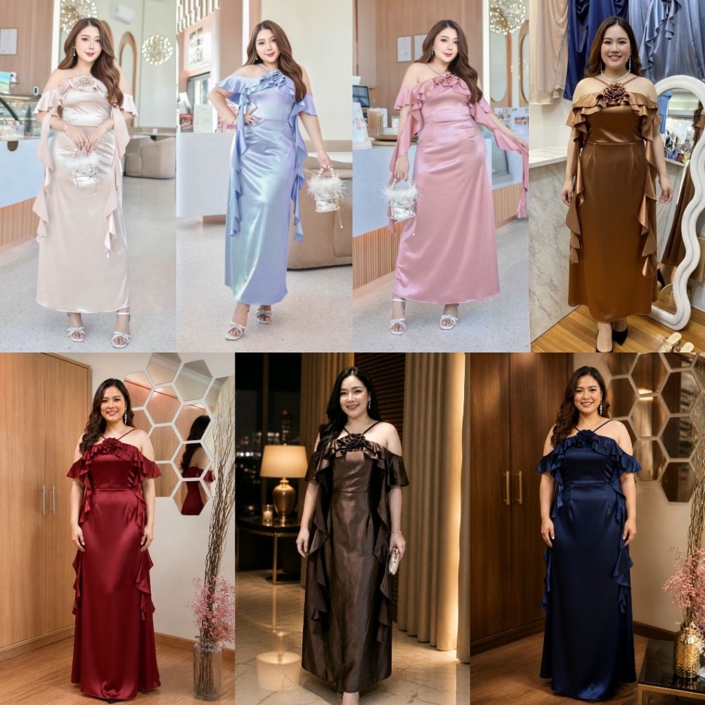 มาใหม่💗ชุดเดรสออกงาน เดรสสาวอวบ เดสสยาวbigsize คล้องแขน