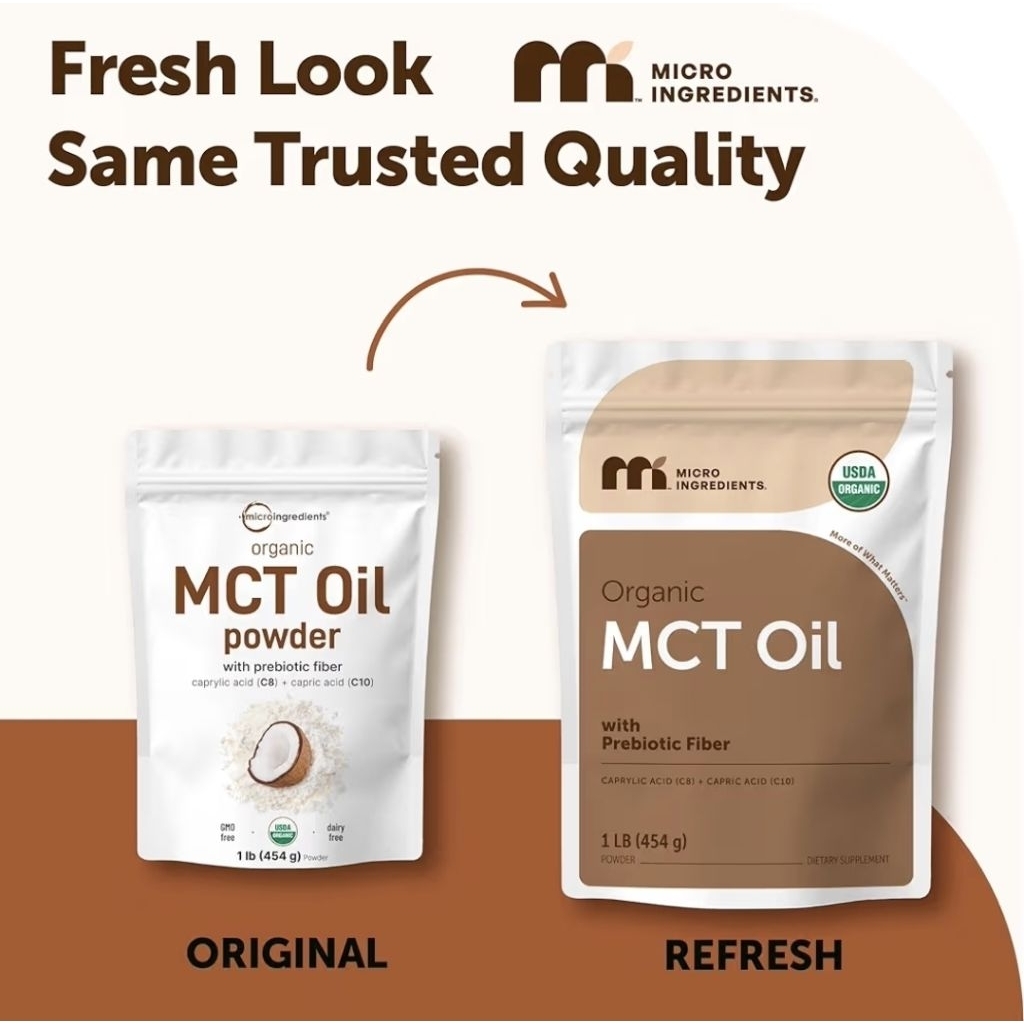 ✨️พร้อมส่ง✨️Micro Ingredients Organic MCT Oil Powder with Prebiotic Fiber, 454 g.