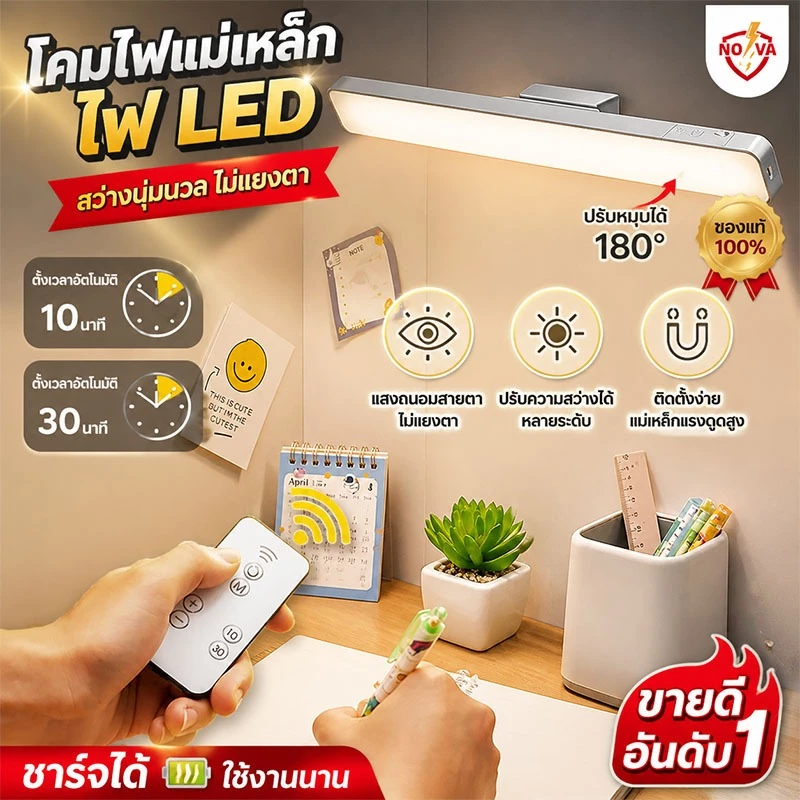 รับประกัน 2 ปี NOVA ไฟหน้ากระจก โคมไฟแม่เหล็ก โคมไฟLED โต๊ะทำงาน สำหรับตู้เสื้อผ้า ยึดด้วยแม่เหล็ก Table lamp