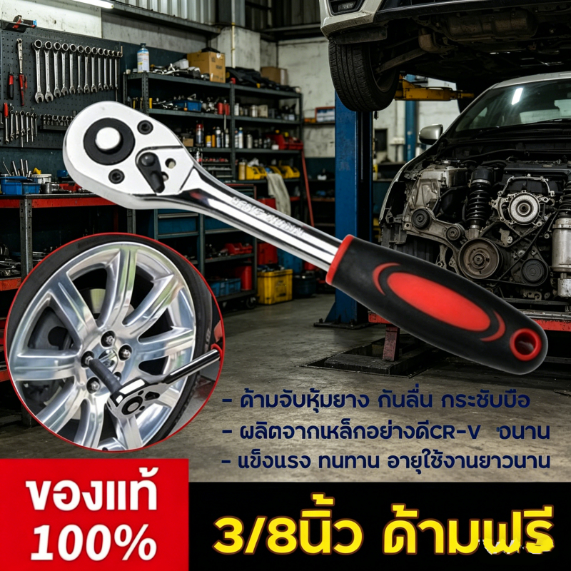 3/8นิ้วด้ามฟรี ด้ามฟรีหุ้มยาง ปรับซ้าย-ขวา ด้ามก๊อกแก๊ก ประแจบล็อก ด้ามบล็อค ด้ามขันฟรี