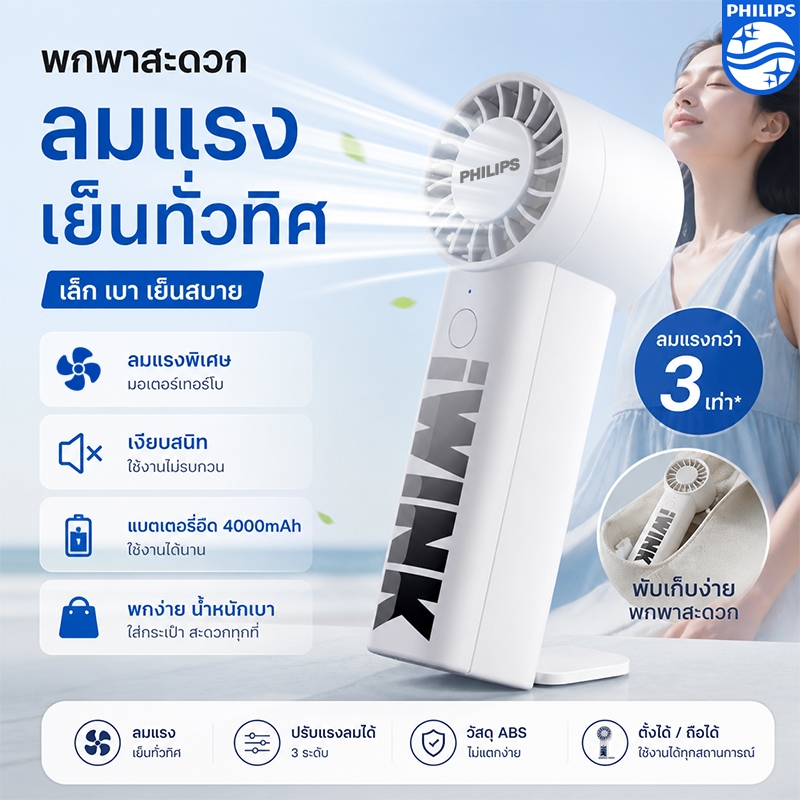 ฤดูร้อนที่เย็นสบาย พัดลม Fan พัดลมพกพา ปรับได้ 3 ระดับ  ปริมาณอากาศขนาดใหญ่ ใช้งานได้ 15 ชม พกพาสะดวก พัดลมเทอร์โบ ราคาถูก Shopee Lazada