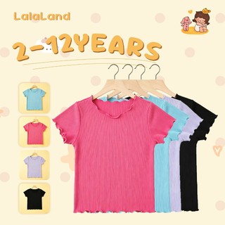 2-12 ปี เสื้อยืดเด็กผู้หญิง คอกลม แขนสั้นเสื้อยืด ระบายอากาศดี combed cotton านุ่มใสสบายฯ มีให้เลือก 4 สี